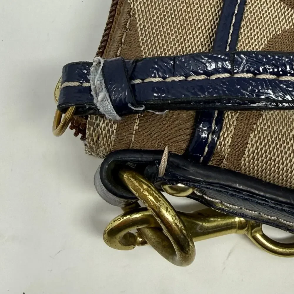 Coach Legacy Signature Stripe Swingpack Crossbody Bag Khaki Navy Canvas Purse